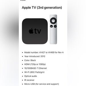 Working Apple TV 3rd Generation Model A1469